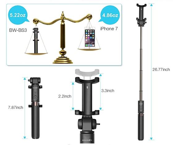 BlitzWolf 3-in-1 Tripod Selfie Stick for Smartphone with Bluetooth Remote Control