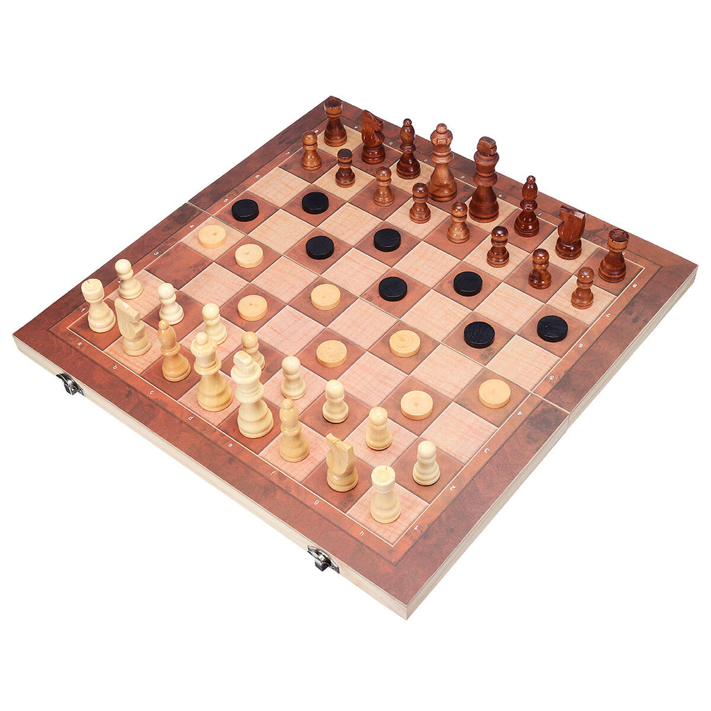 Wooden Chess Checkers Backgammon Set Board