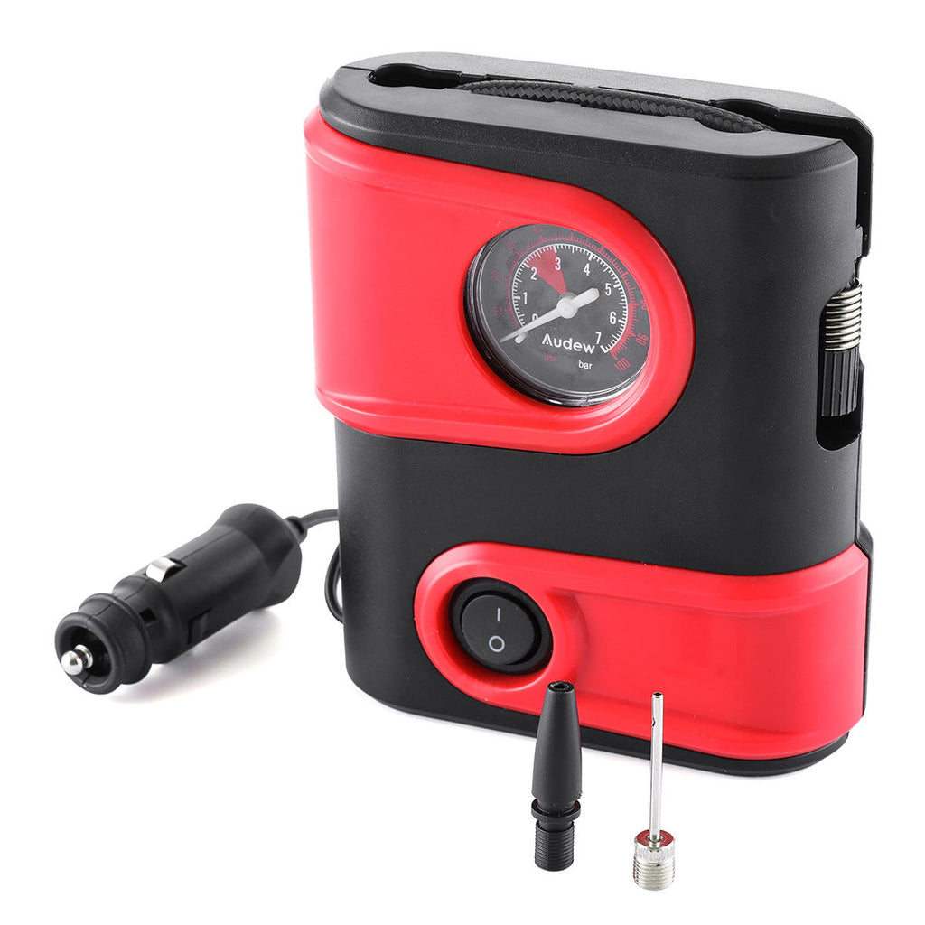 AUDEW Portable Tire Inflator Tire Pressure Gauge Tire Pump for Car Bike Motorcycle with nozzles