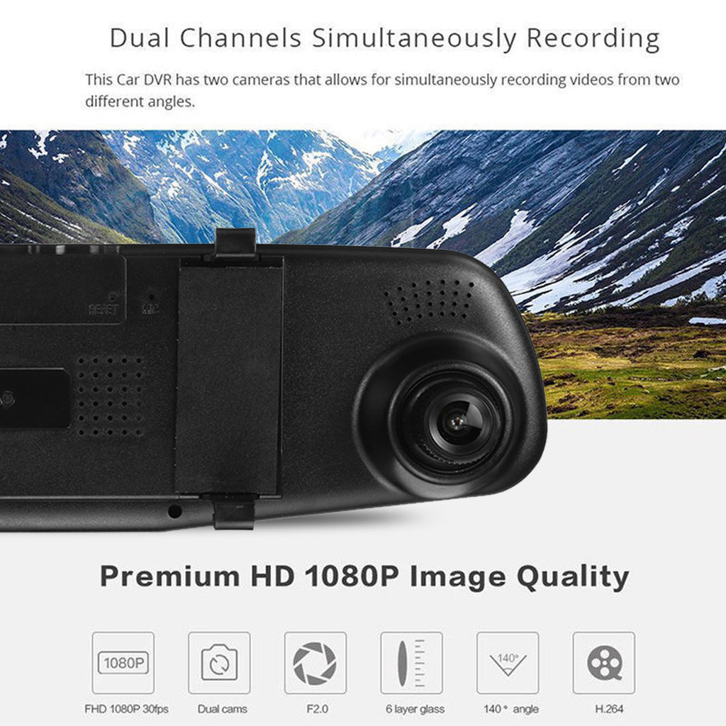 HD Dual Lens Rearview Mirror Car Dash Camera Recorder