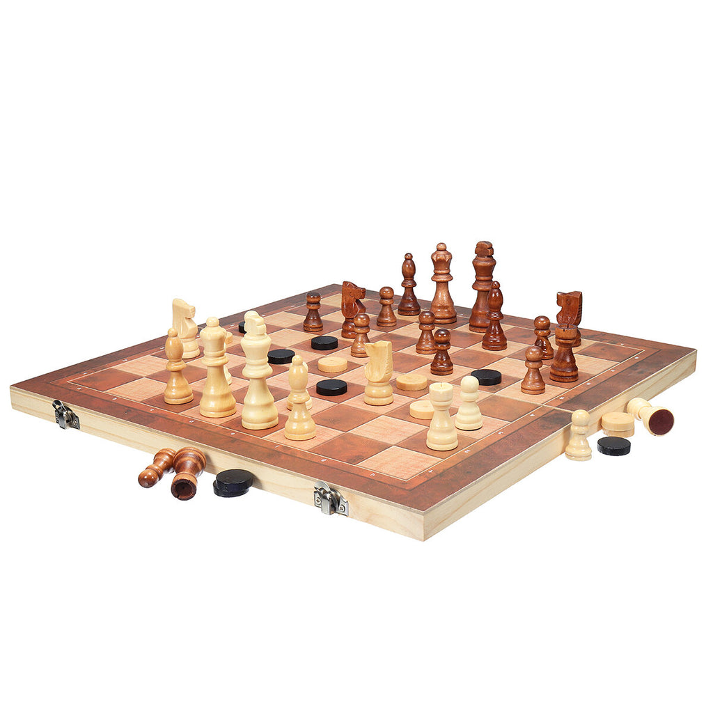 Wooden Chess Checkers Backgammon Set